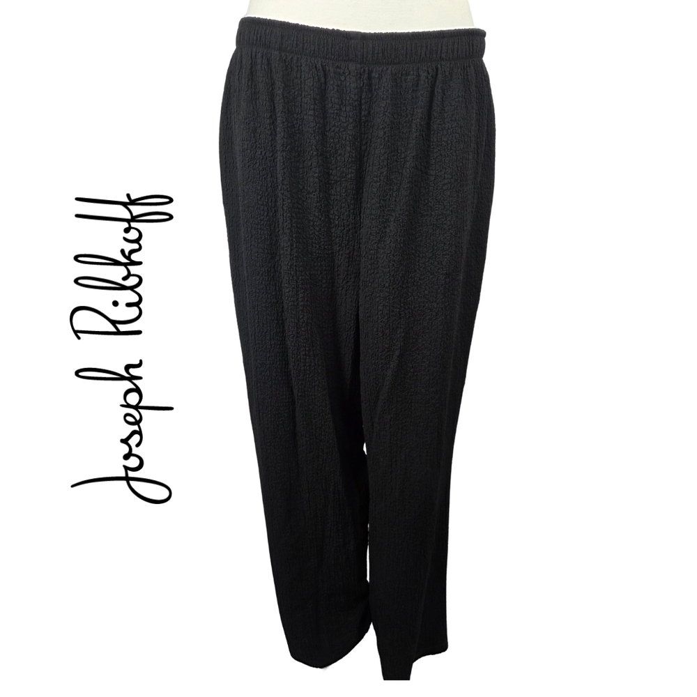 Joseph Ribkoff Black Textured Elastic Waist Wide Leg Pants